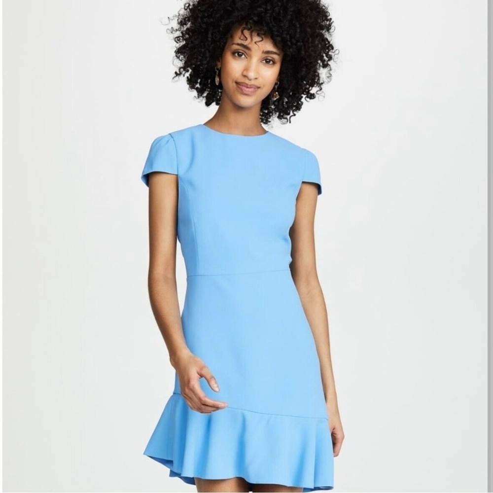 Alice + Olivia Fable Asymmetrical Ruffle Dress Womens 0 Blue Preppy Dainty NWT‎